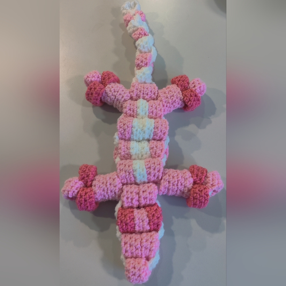 Crocheted Pink and White 90's Bead Lizard